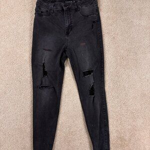 Black Heart Jeans Womens 15 Black Super Low Jegging Distressed Denim Stretch